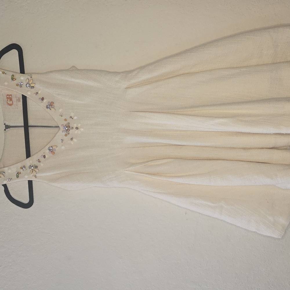 Gianni Bini Cream High Low Dress with Embellished Neckline